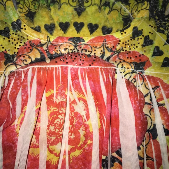 Apt 9 Sheer Floral Gold Studded Flutter Sleeve Top - Picture 4 of 7